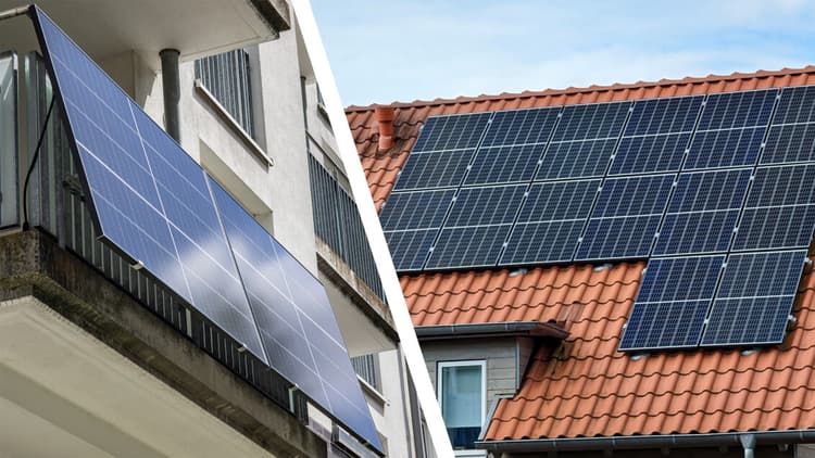 Balkonkraftwerk links vs Solaranlage rechts