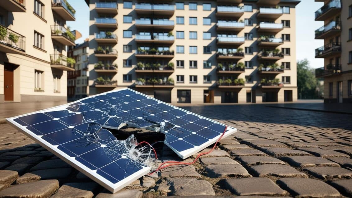 Balkonkraftwerk Versicherung Zerstörtes Solarmodul (Bild KI-generiert)